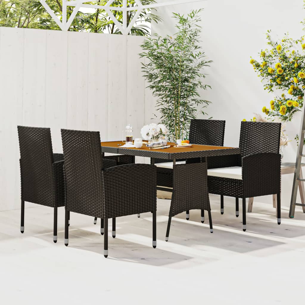 Outdoor dining set with a table and six chairs on a patio.