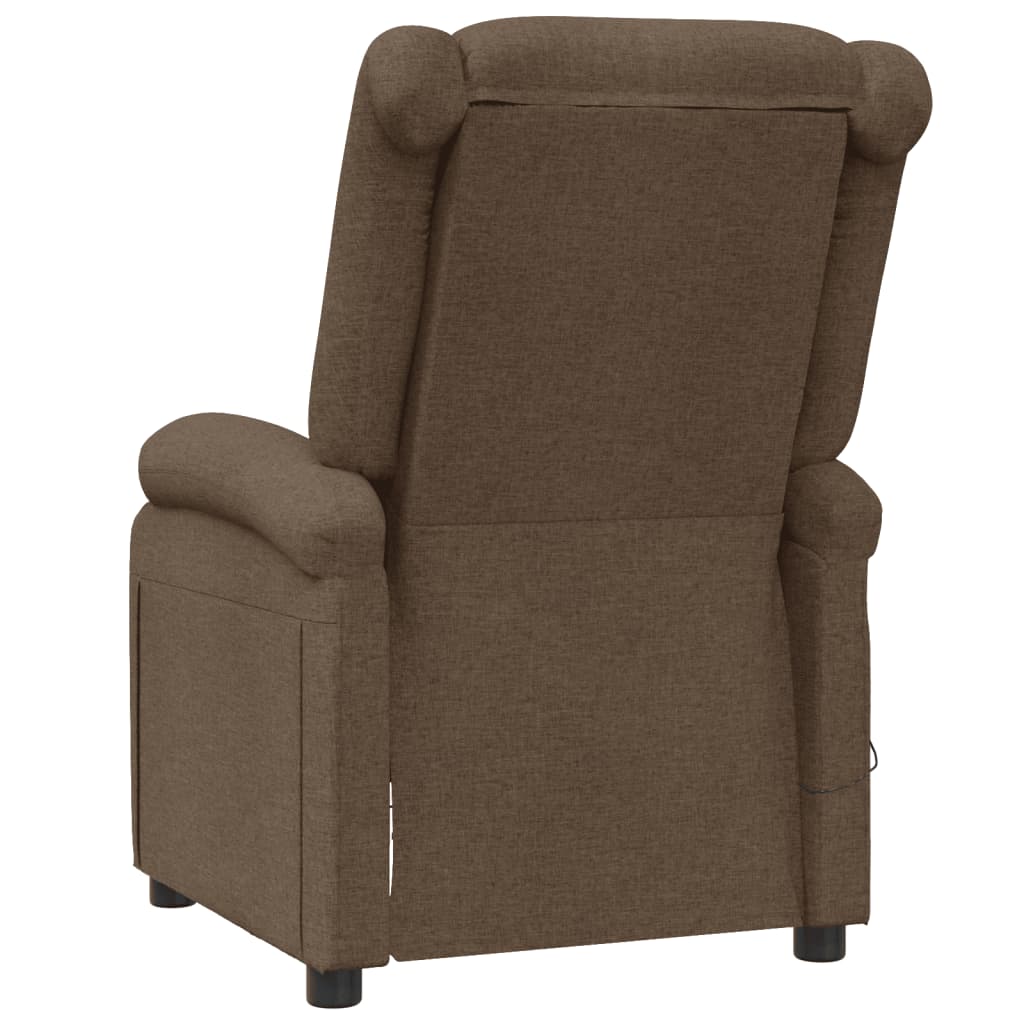 Brown upholstered recliner chair on a white background