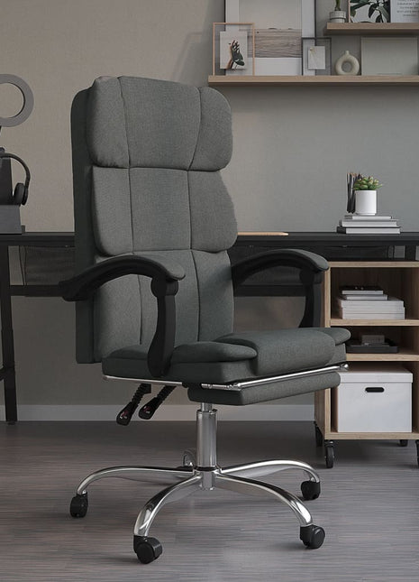 vidaXL Chair Swivel Reclining Desk Chair with Wheels for Living Room Fabric-4