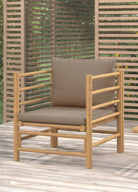 vidaXL Patio Sofa with Taupe Cushions Bamboo