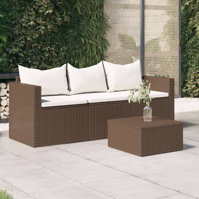 vidaXL 3 Seat Patio Sofa Outdoor Conversation Sofa with Cushions Poly Rattan-5