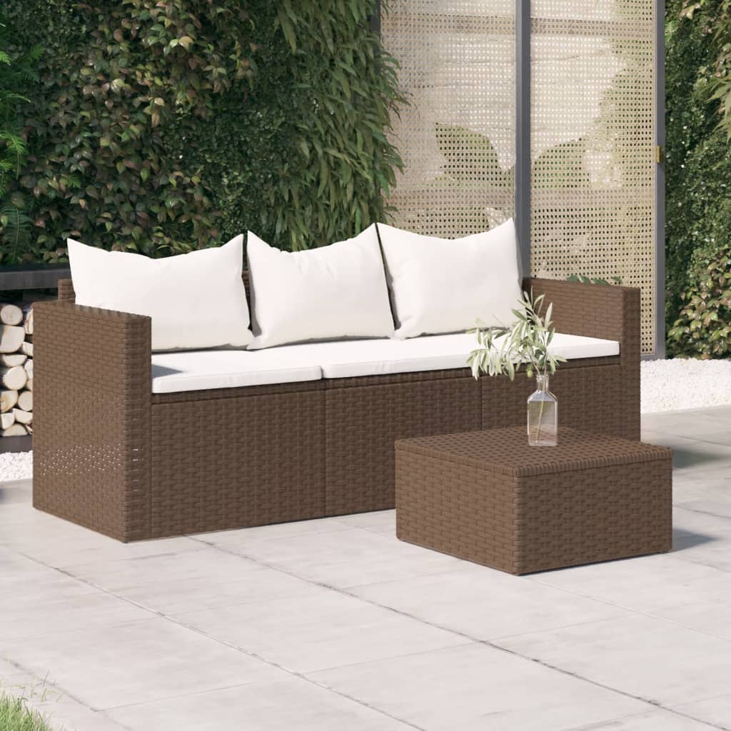 vidaXL 3 Seat Patio Sofa Outdoor Conversation Sofa with Cushions Poly Rattan-5