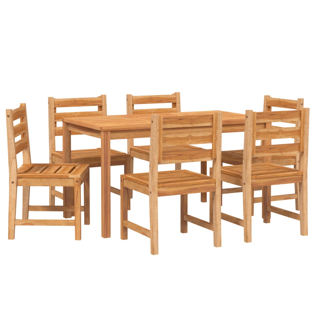 Wooden dining set with a table and six chairs on a white background