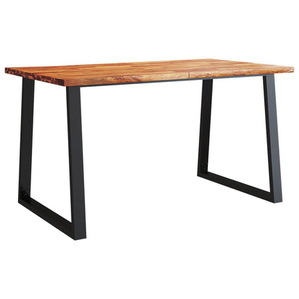 Wooden table with black metal legs on a white background
