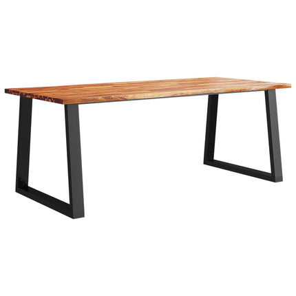 Wooden table with black metal legs on a white background