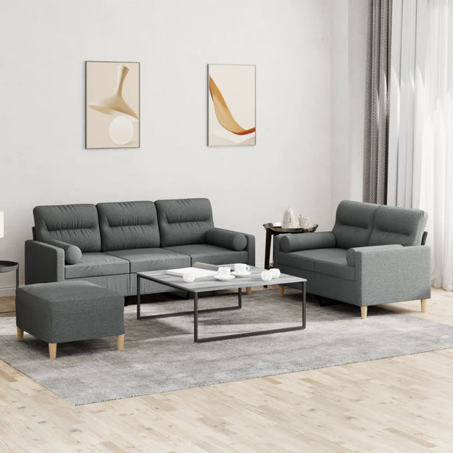 vidaXL 3 Piece Sofa Set with Pillows Dark Gray Fabric-0