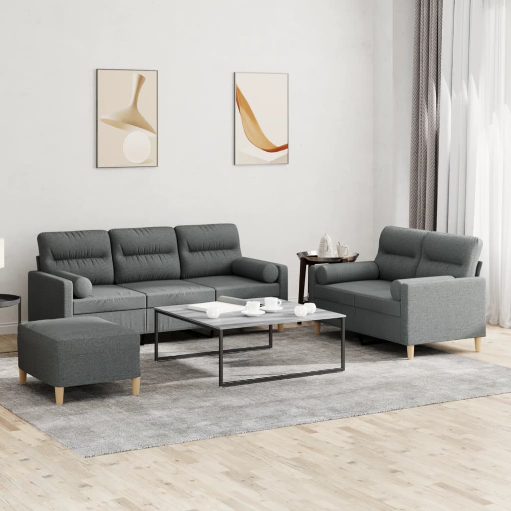 vidaXL 3 Piece Sofa Set with Pillows Dark Gray Fabric-0