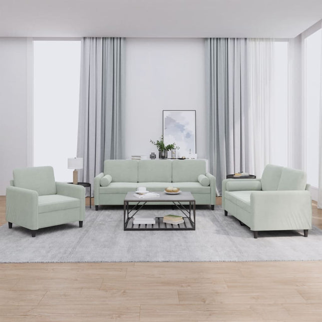 vidaXL 3 Piece Sofa Set with Pillows Light Gray Velvet-0