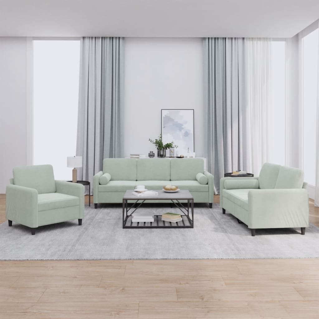vidaXL 3 Piece Sofa Set with Pillows Light Gray Velvet-0