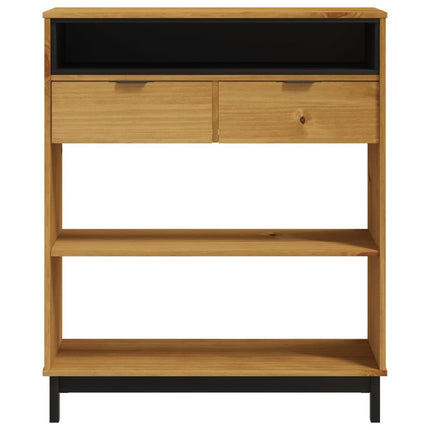 Wooden shelf with black top on a white background