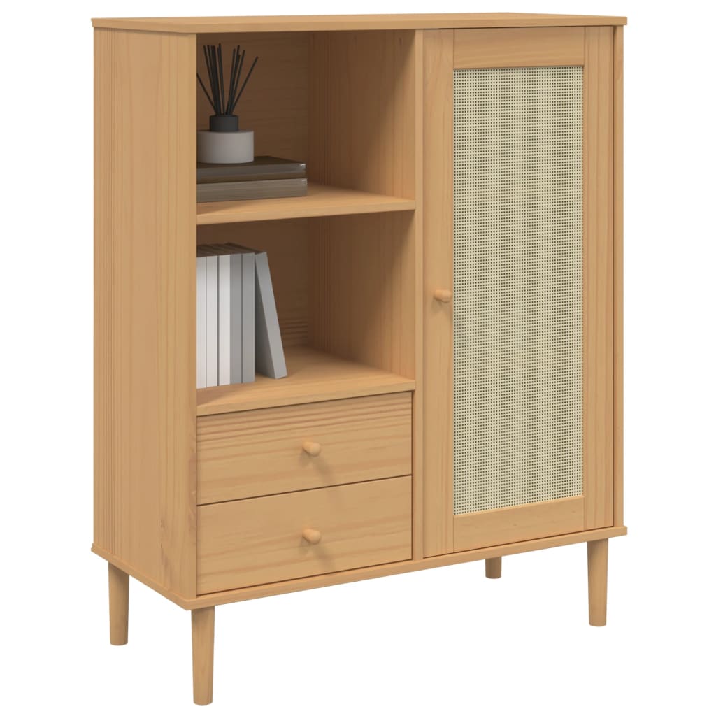 vidaXL Highboard Tall Storage Side Cabinets SENJA Rattan Look Solid Wood Pine