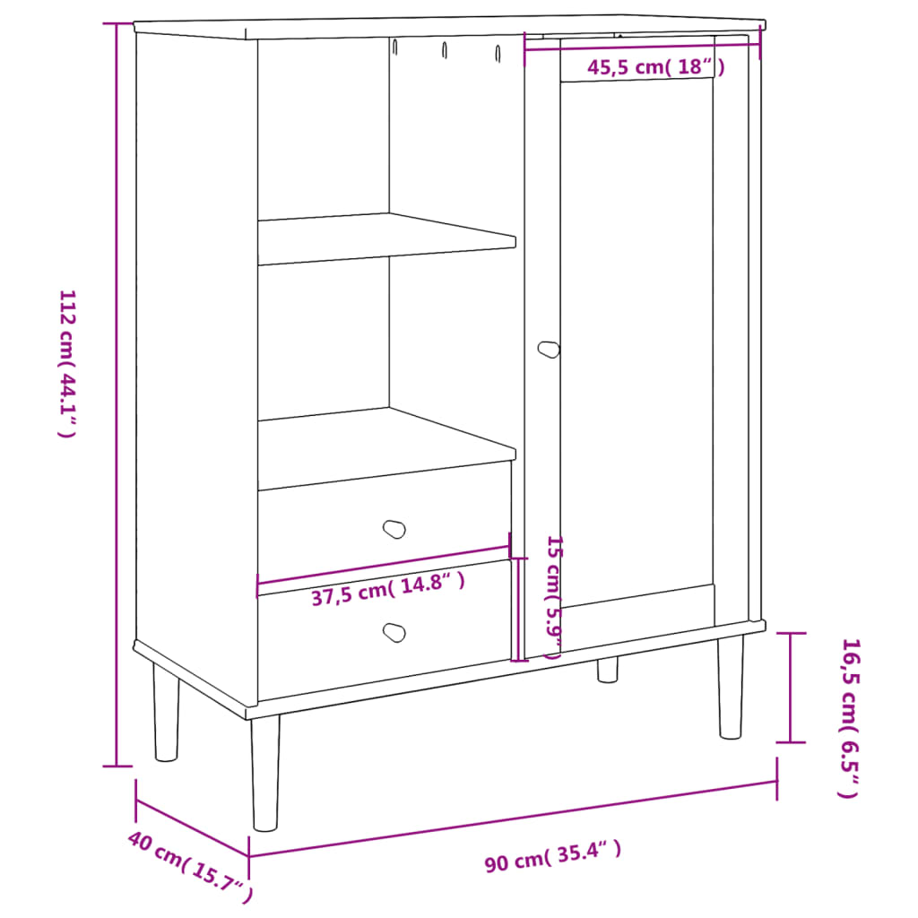 vidaXL Highboard Tall Storage Side Cabinets SENJA Rattan Look Solid Wood Pine