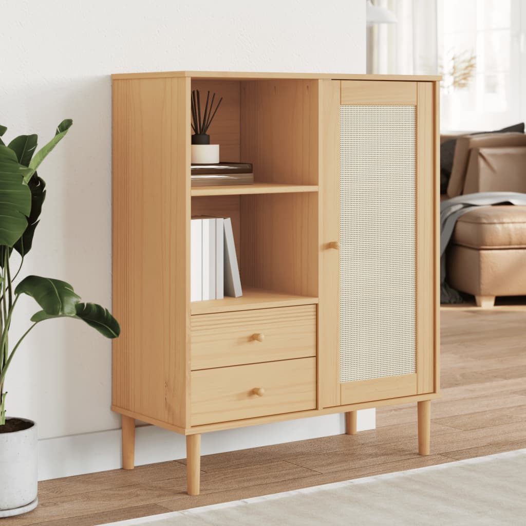 vidaXL Highboard Tall Storage Side Cabinets SENJA Rattan Look Solid Wood Pine