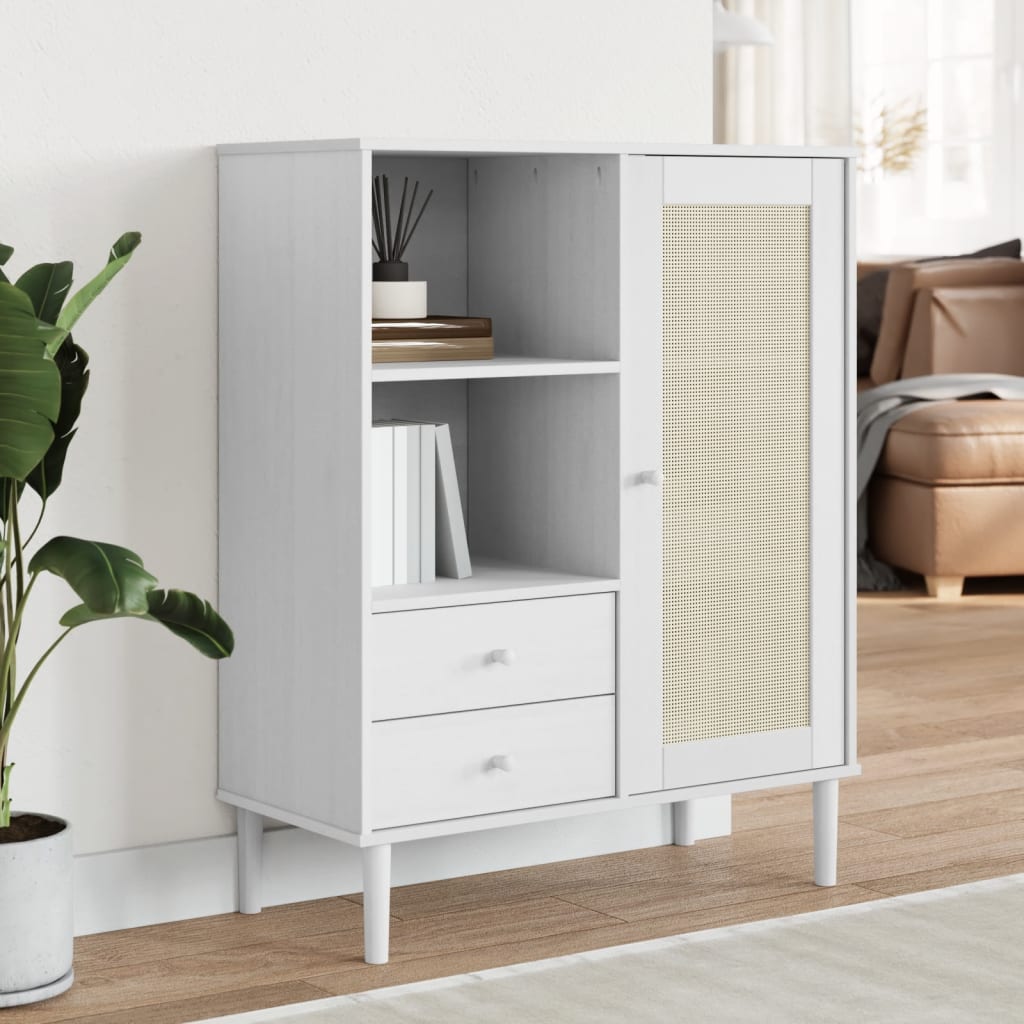 vidaXL Highboard Tall Storage Side Cabinets SENJA Rattan Look Solid Wood Pine