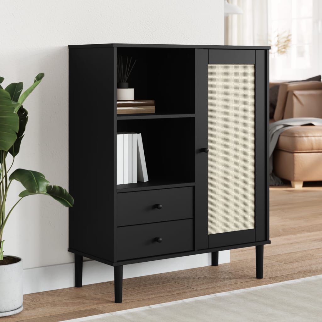 vidaXL Highboard Tall Storage Side Cabinets SENJA Rattan Look Solid Wood Pine
