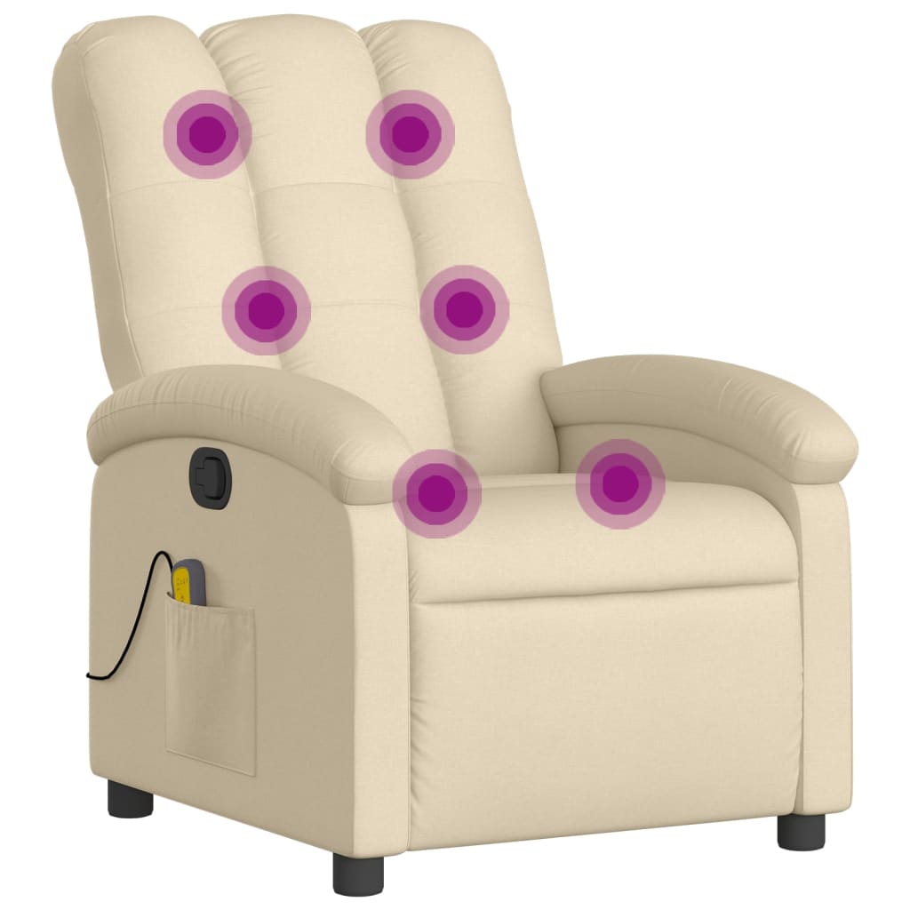 Beige massage chair with purple circular massage points on a white background