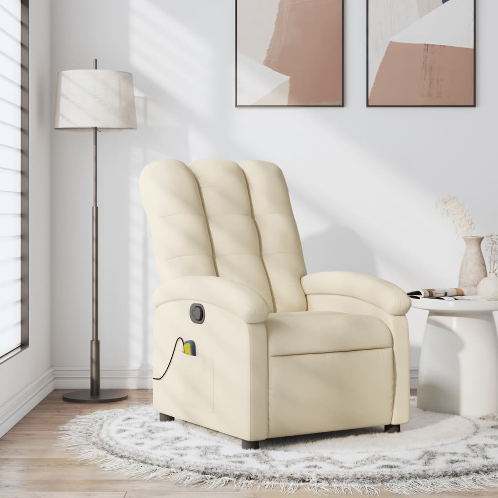 Beige recliner chair in a living room setting with abstract art on the wall.