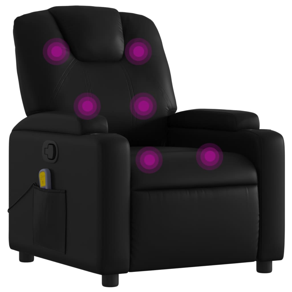 Black massage chair with purple lights on a white background