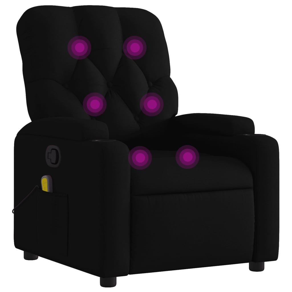 Black recliner chair with purple lights on a white background