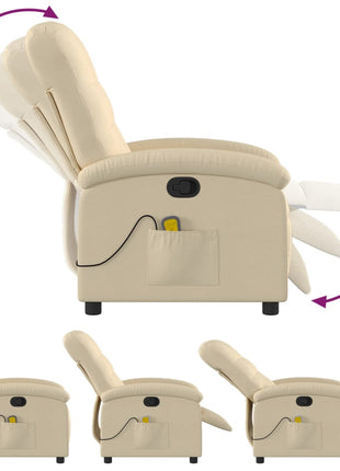 vidaXL Massage Recliner Chair Cream Fabric-4