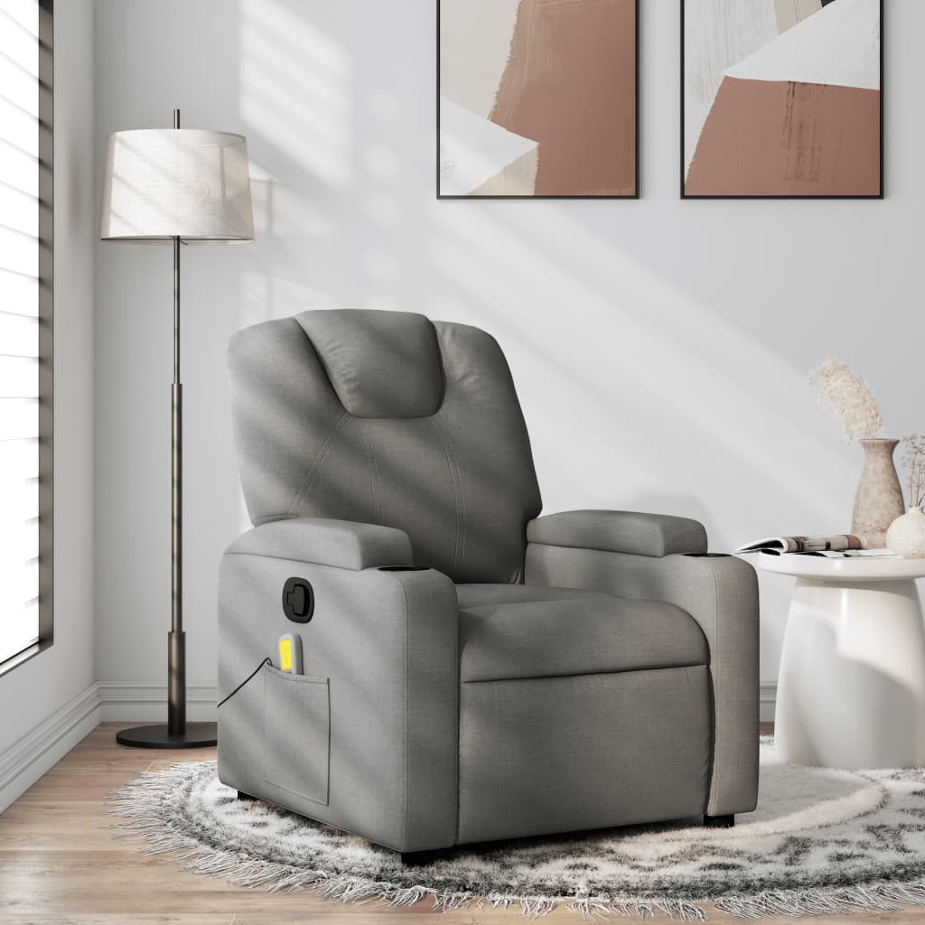 Gray recliner chair in a modern living room setting with abstract art on the wall.