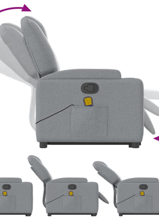 vidaXL Stand up Massage Recliner Chair Light Gray Fabric-4