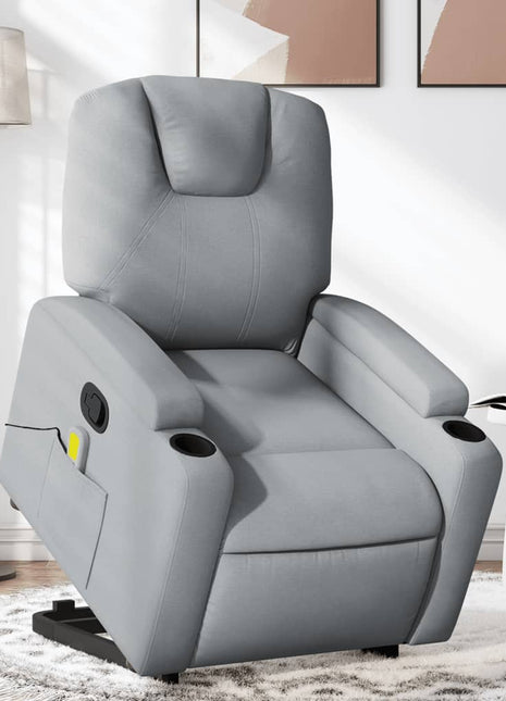 vidaXL Stand up Massage Recliner Chair Light Gray Fabric-0