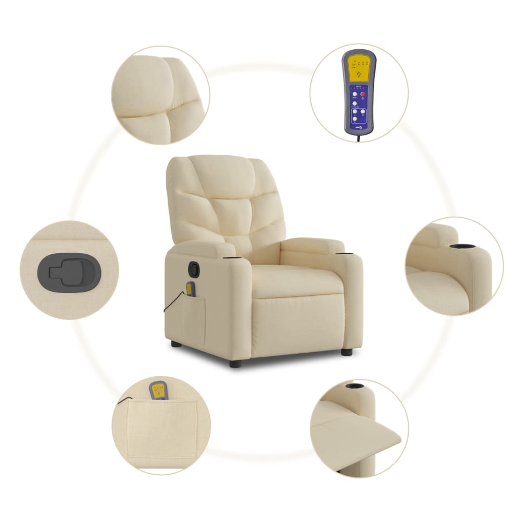 Beige recliner chair with various parts highlighted on a white background