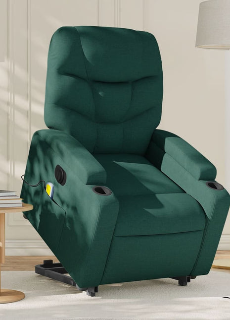 vidaXL Electric Stand up Massage Recliner Chair Dark Green Fabric-0
