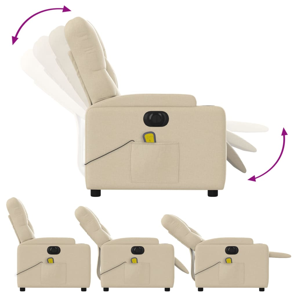 Beige recliner chair with armrest extension feature on a white background