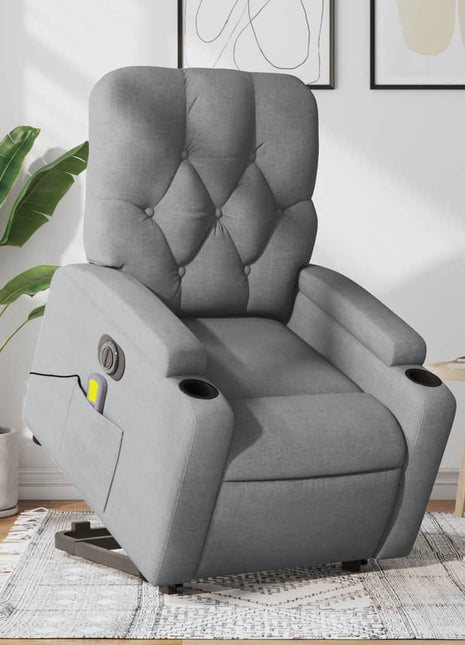 vidaXL Electric Stand up Massage Recliner Chair Light Gray Fabric-0