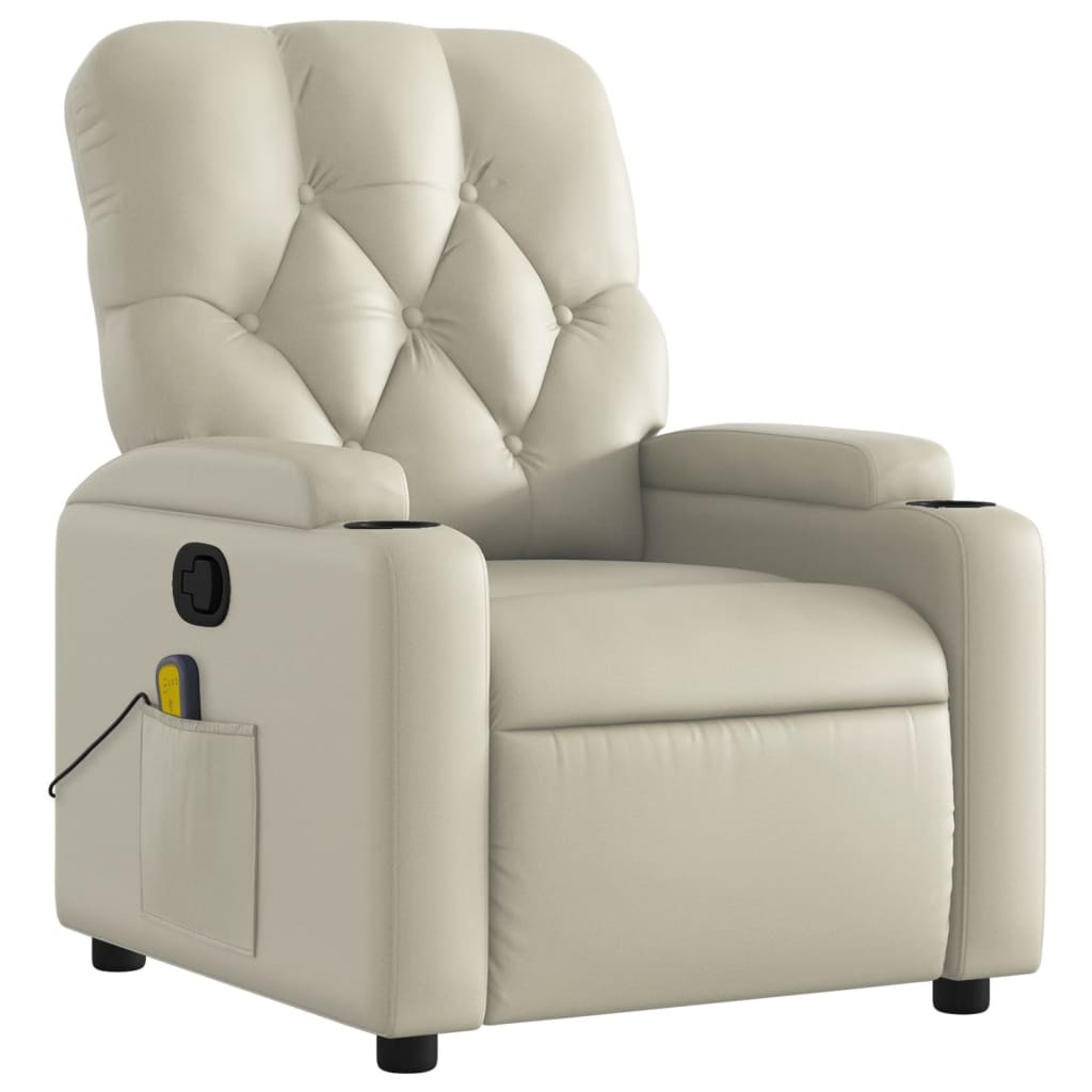 Massage Recliner Chair Cream Faux Leather - 3206085