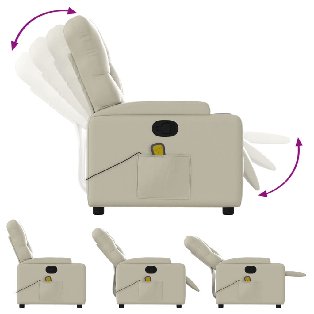 Massage Recliner Chair Cream Faux Leather - 3206085