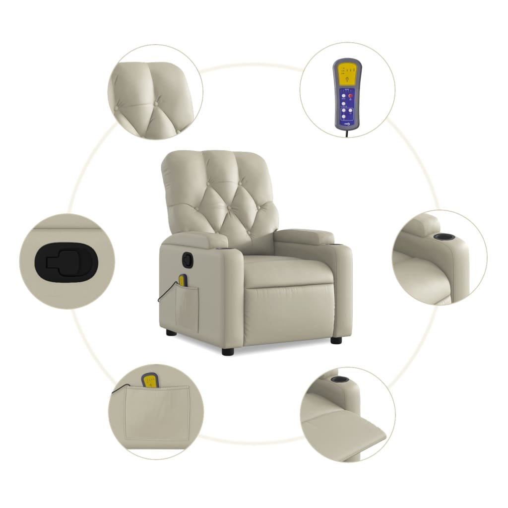 Massage Recliner Chair Cream Faux Leather - 3206085