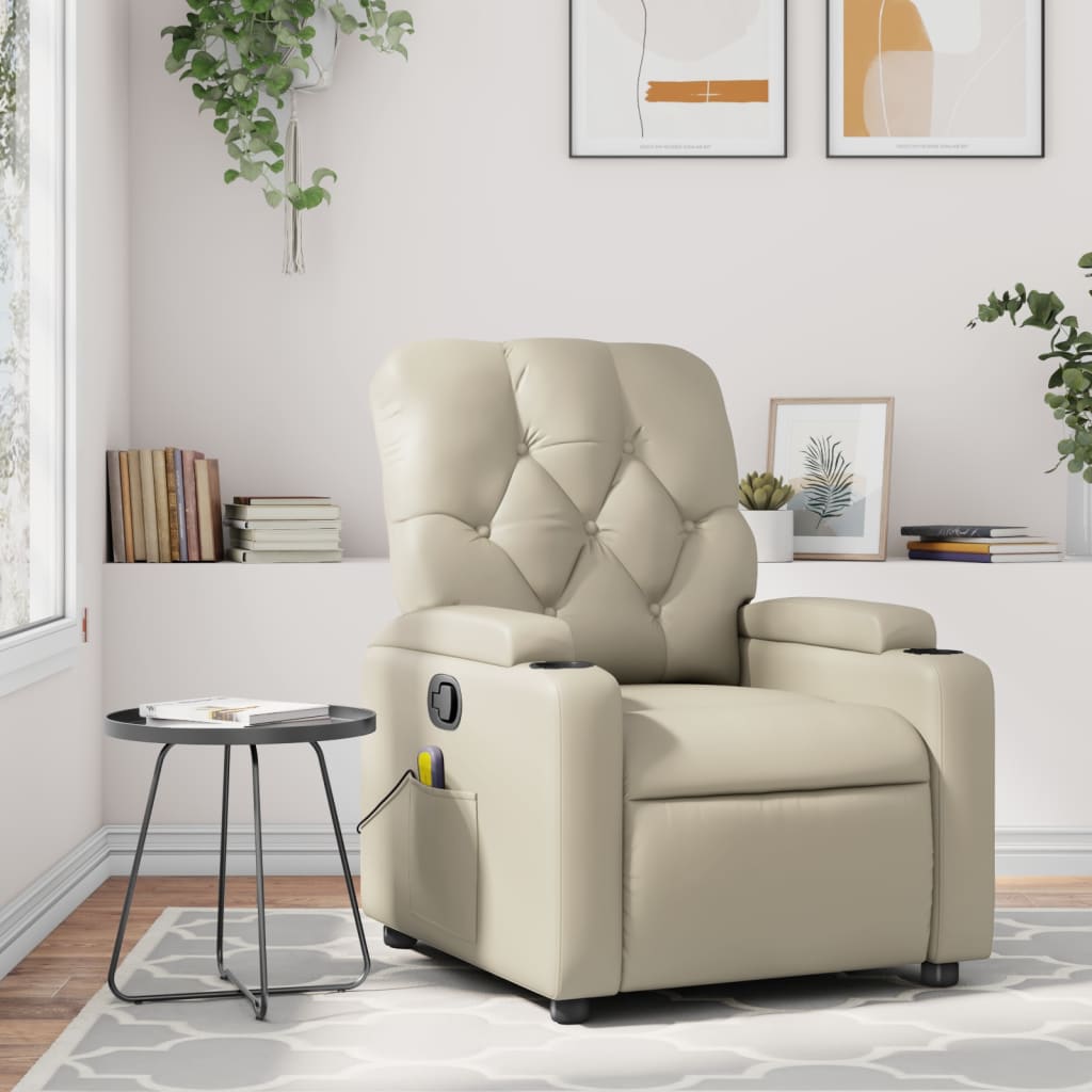 Massage Recliner Chair Cream Faux Leather - 3206085
