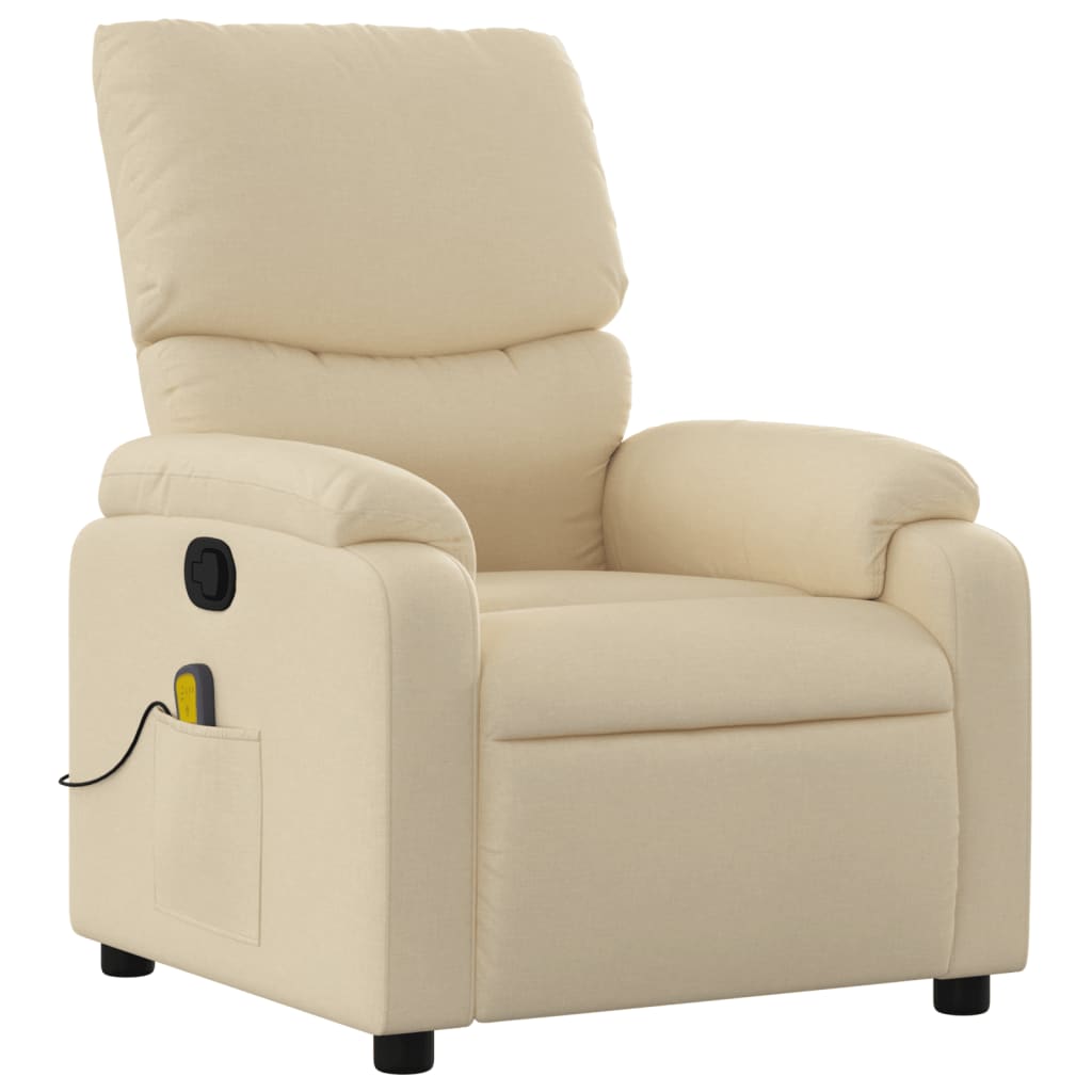 Beige recliner chair with control panel on a white background