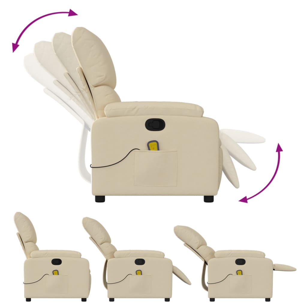 Beige recliner chair with armrest extension feature on a white background