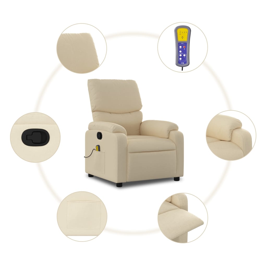 Beige recliner chair with control panel and remote on a white background