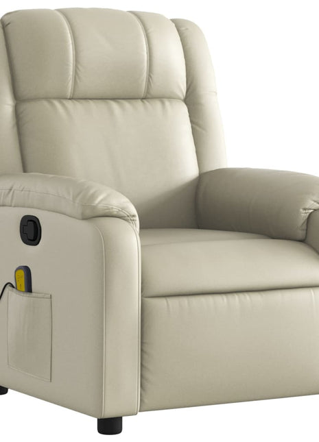 vidaXL Massage Recliner Chair Cream Faux Leather-0