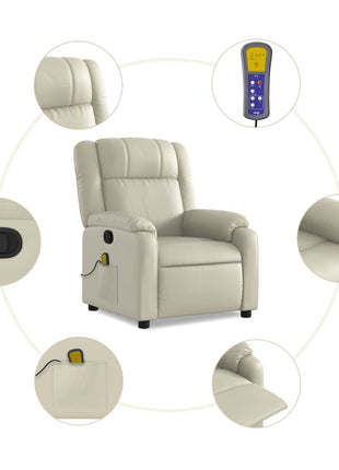 vidaXL Massage Recliner Chair Cream Faux Leather-3