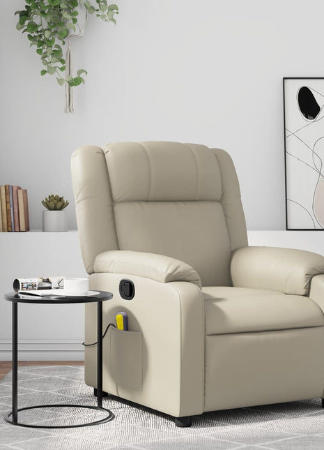 vidaXL Massage Recliner Chair Cream Faux Leather-5