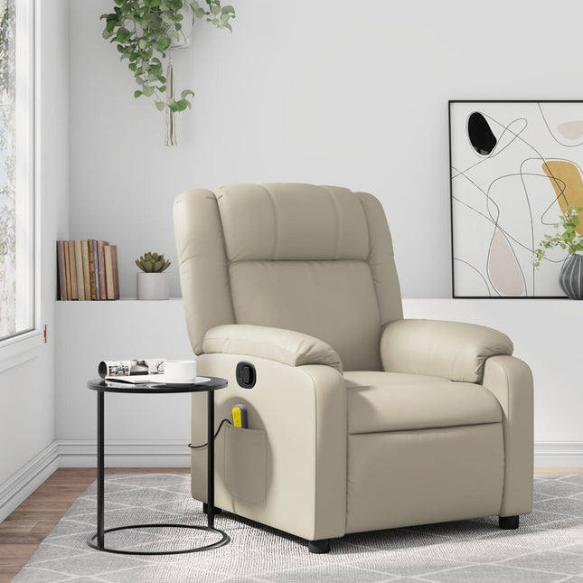 vidaXL Massage Recliner Chair Cream Faux Leather-5