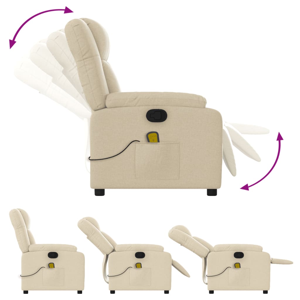 Beige recliner chair with various angles shown on a white background