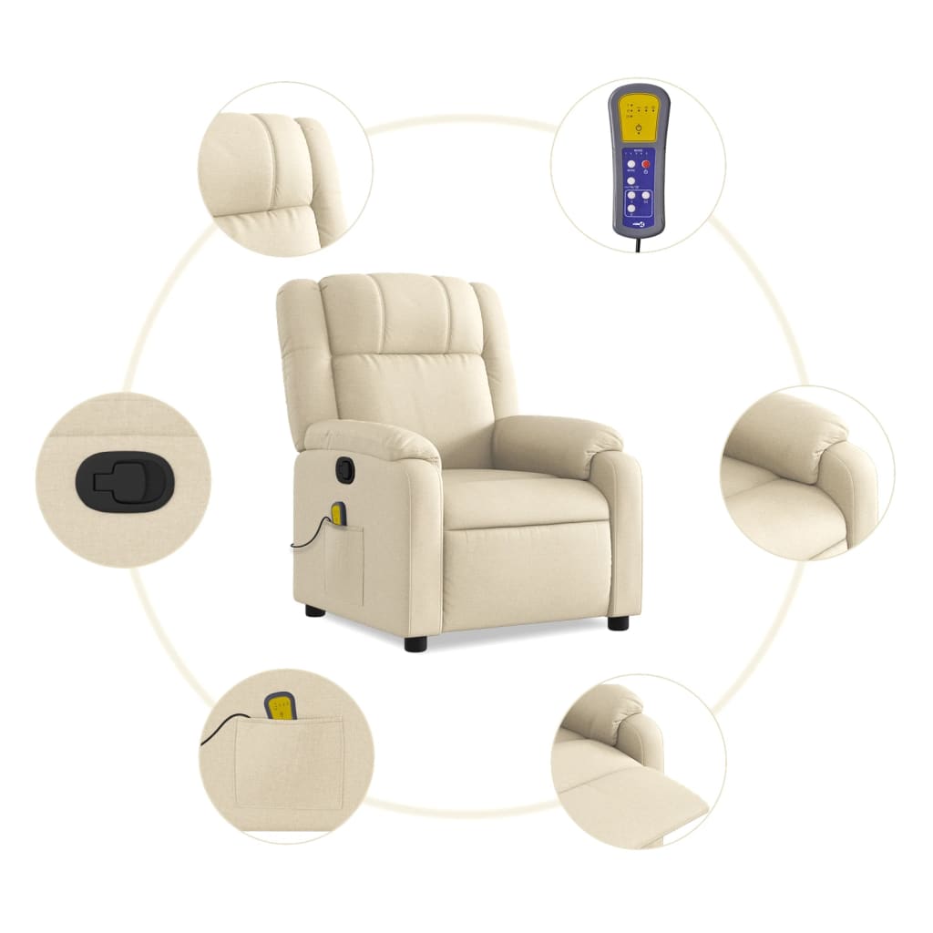 Beige massage recliner chair with massage points and remote control on a white background