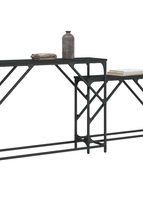 vidaXL Nesting Console Tables 2 pcs Black Engineered Wood-1