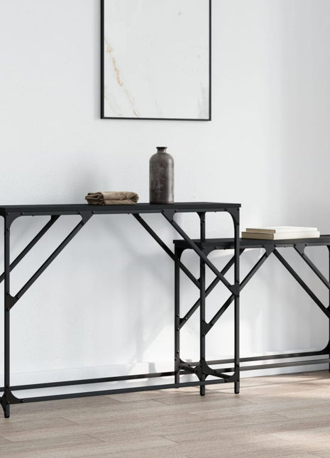 vidaXL Nesting Console Tables 2 pcs Black Engineered Wood-0
