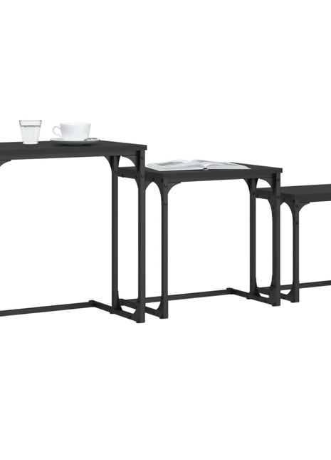 vidaXL Nesting Coffee Tables 3 pcs Black Engineered Wood-1