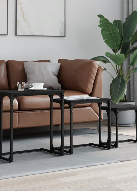 vidaXL Nesting Coffee Tables 3 pcs Black Engineered Wood-0
