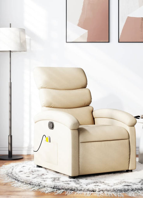 vidaXL Massage Recliner Chair Cream Fabric-0