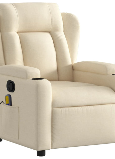 vidaXL Massage Recliner Chair Cream Fabric-1